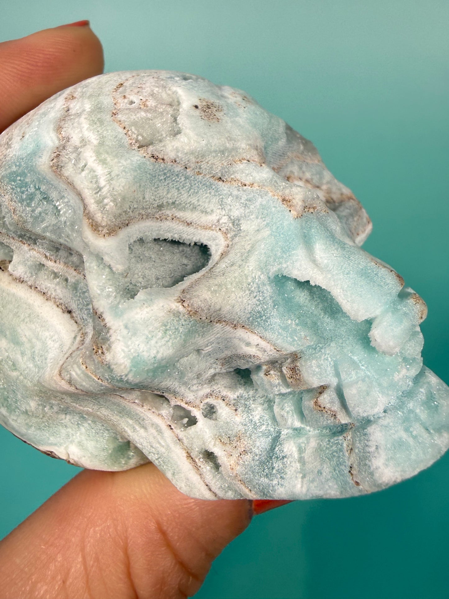 Blue hemimorphite skull