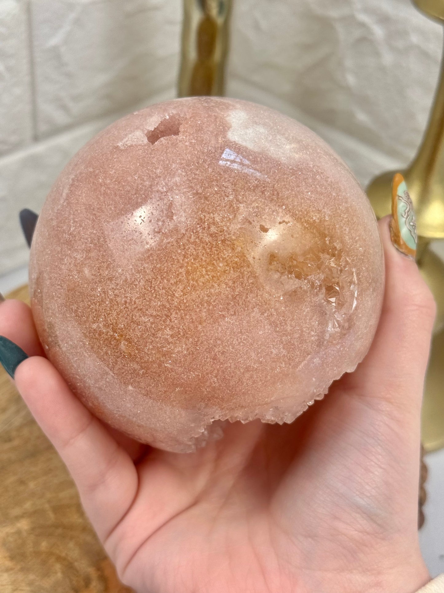 Stunning peachy pink amethyst sphere from Brazil