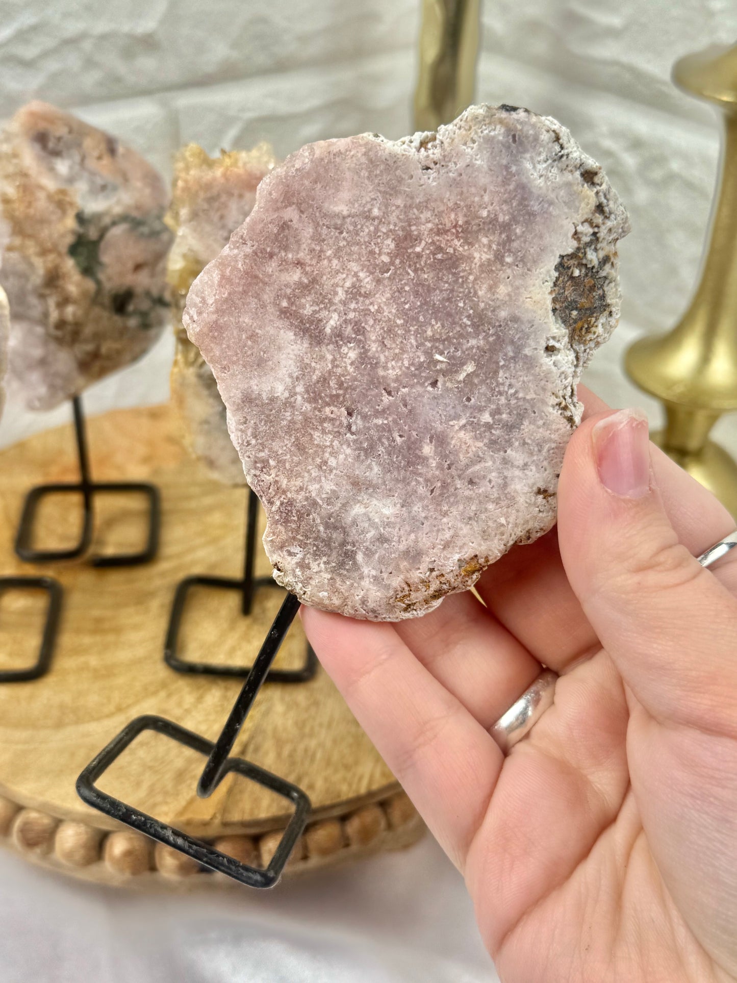 1 intuitive mini pink amethyst slab on stand from Brazil