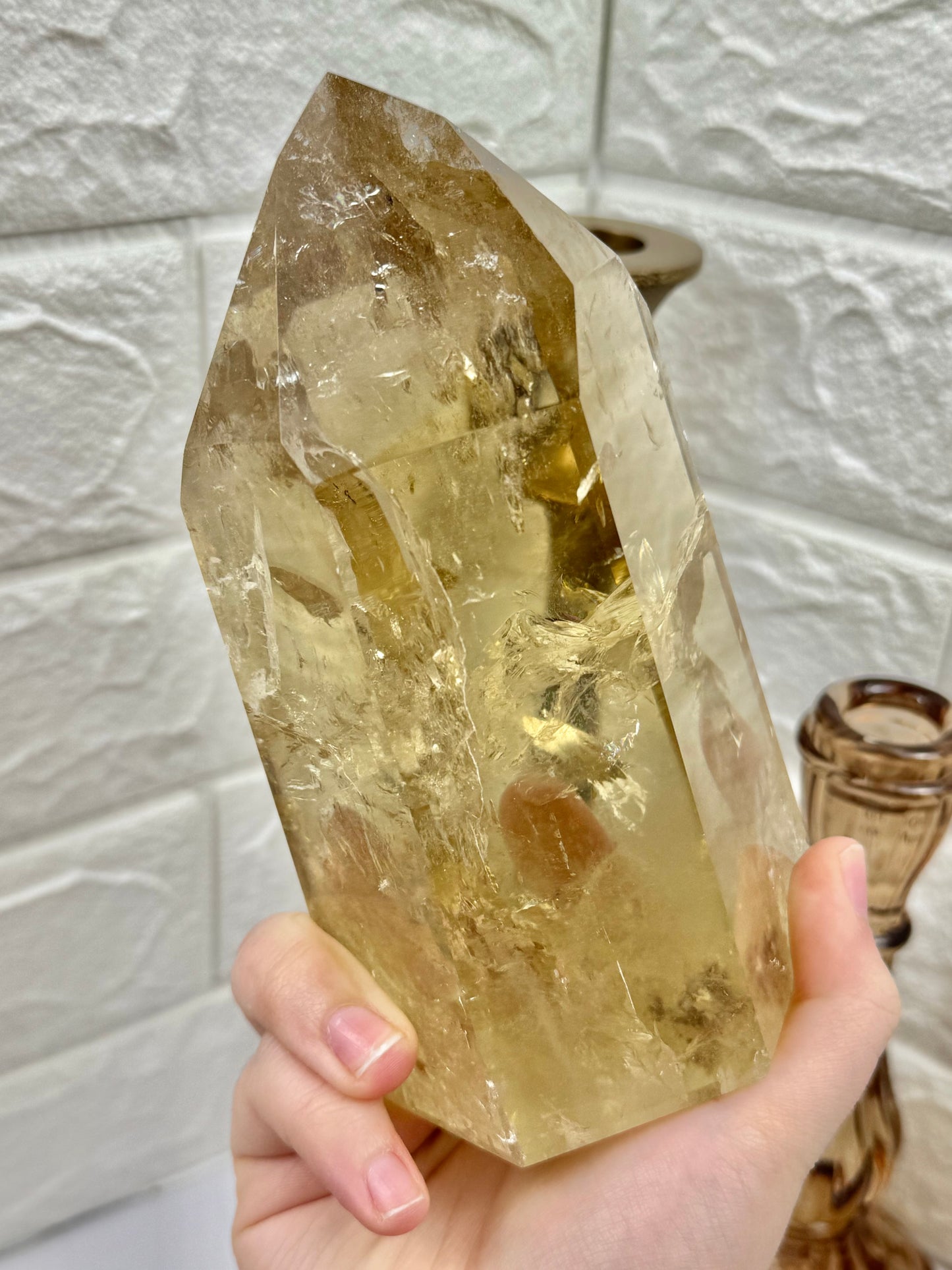 XL rainbow filled collectors natural champagne Citrine tower from Brazil