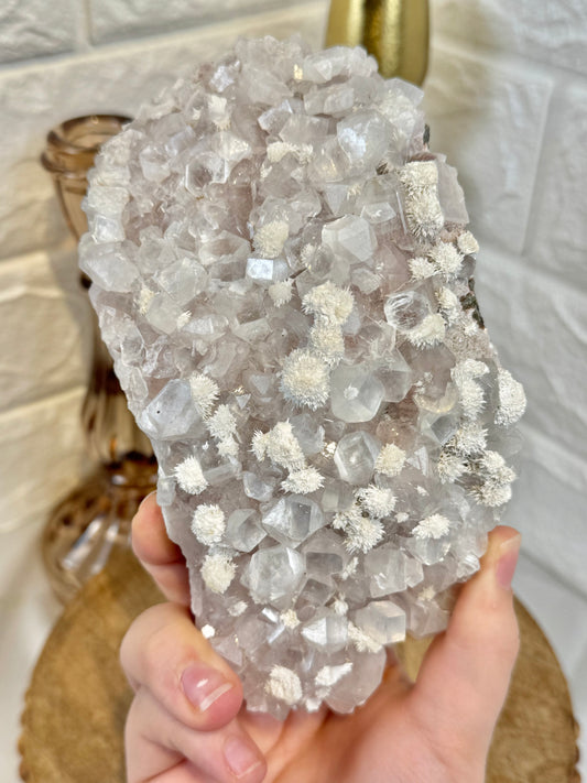 Beautiful statement pale rose apophyllite with mordenite from India