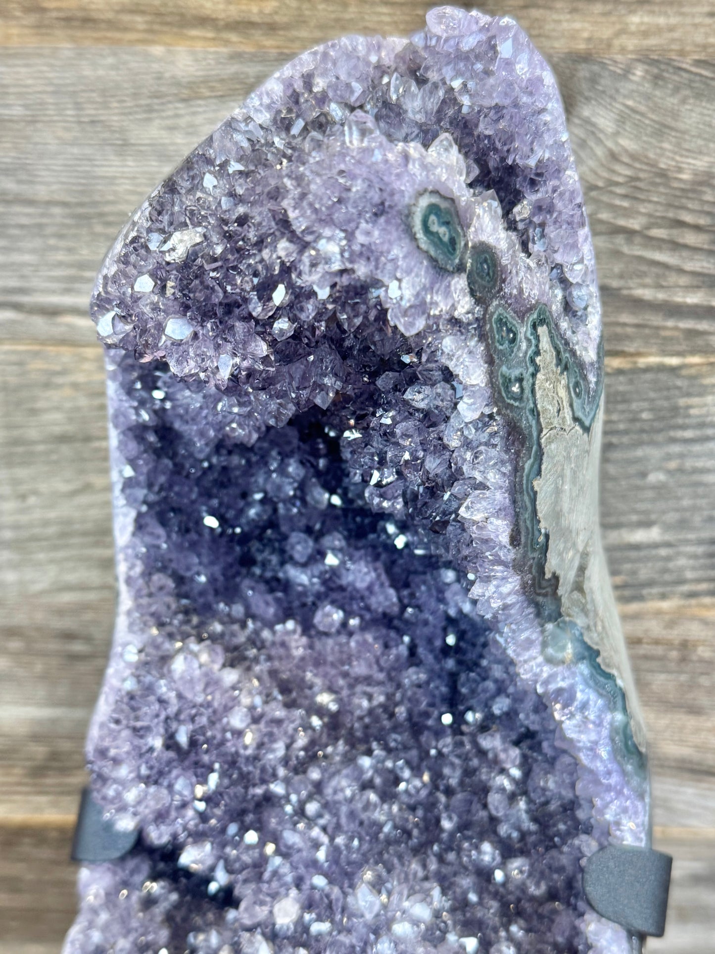 XXL amethyst with stalactites on custom stand from Uruguay