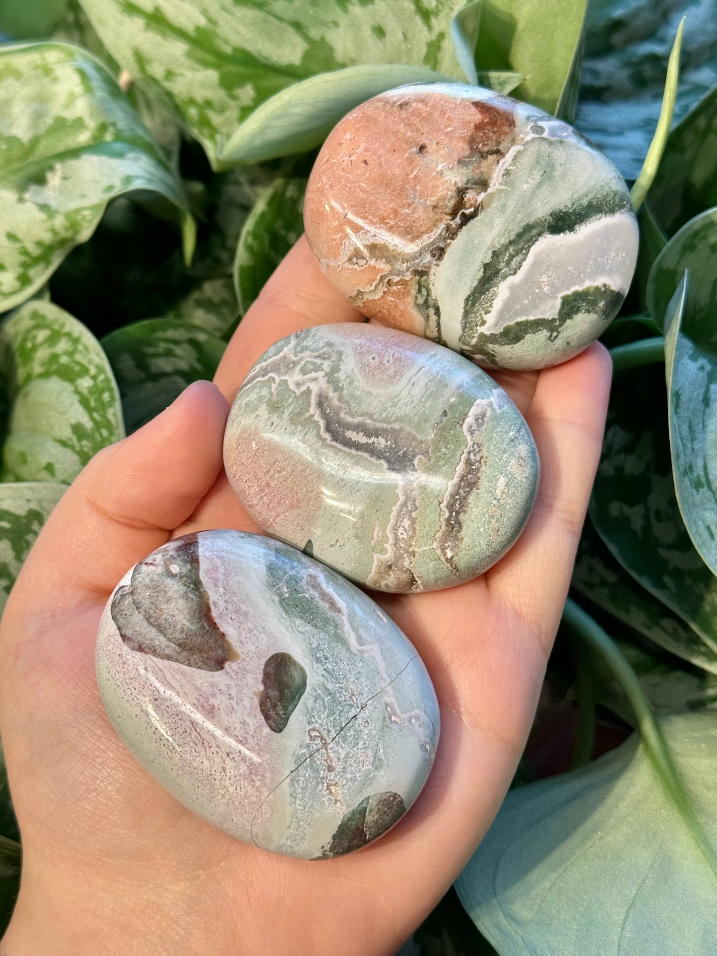 1 pastel unicorn jasper palm stone from India A