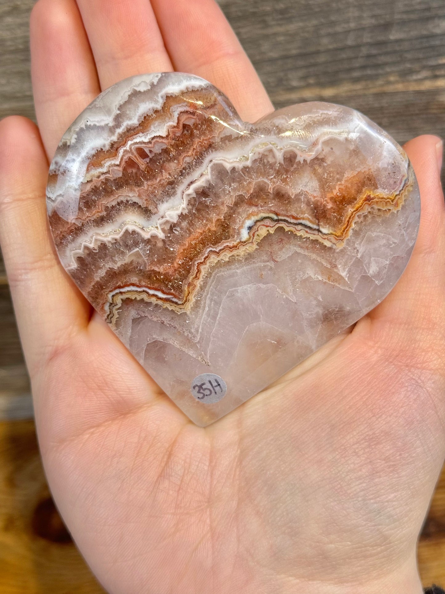 Quartz x crazy lace agate heart on gold zodiac stand H