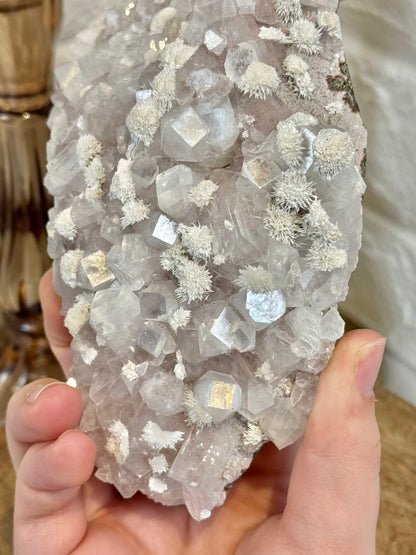 Beautiful statement pale rose apophyllite with mordenite from India