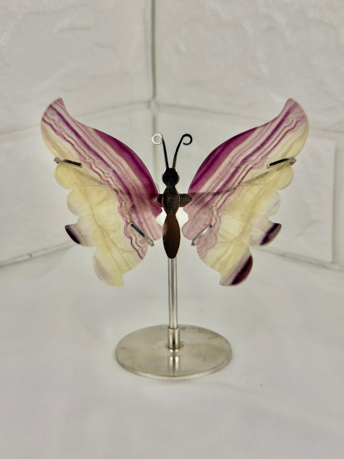 1 intuitive fluorite butterfly on silver stand