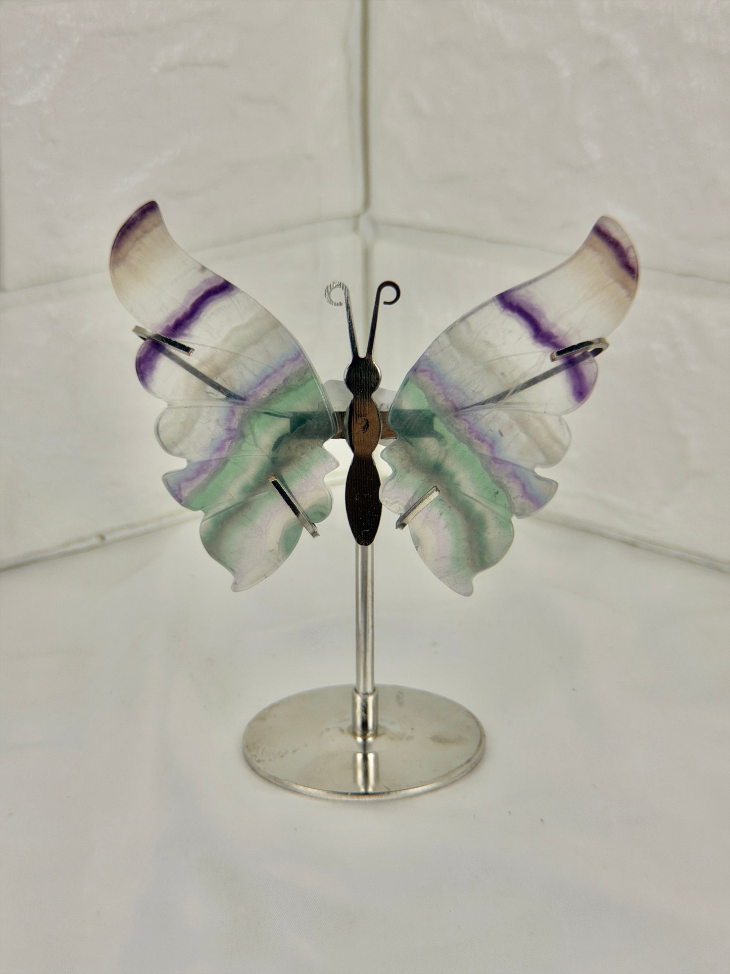 1 intuitive fluorite butterfly on silver stand