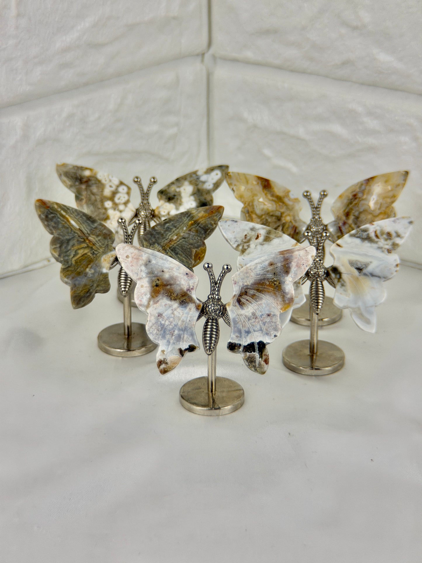 1 small sea jasper butterfly on silver stand