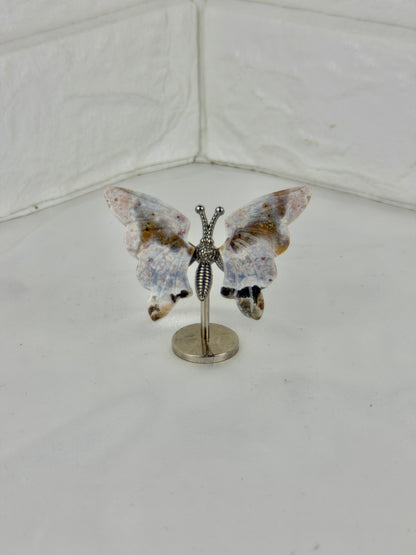 1 small sea jasper butterfly on silver stand