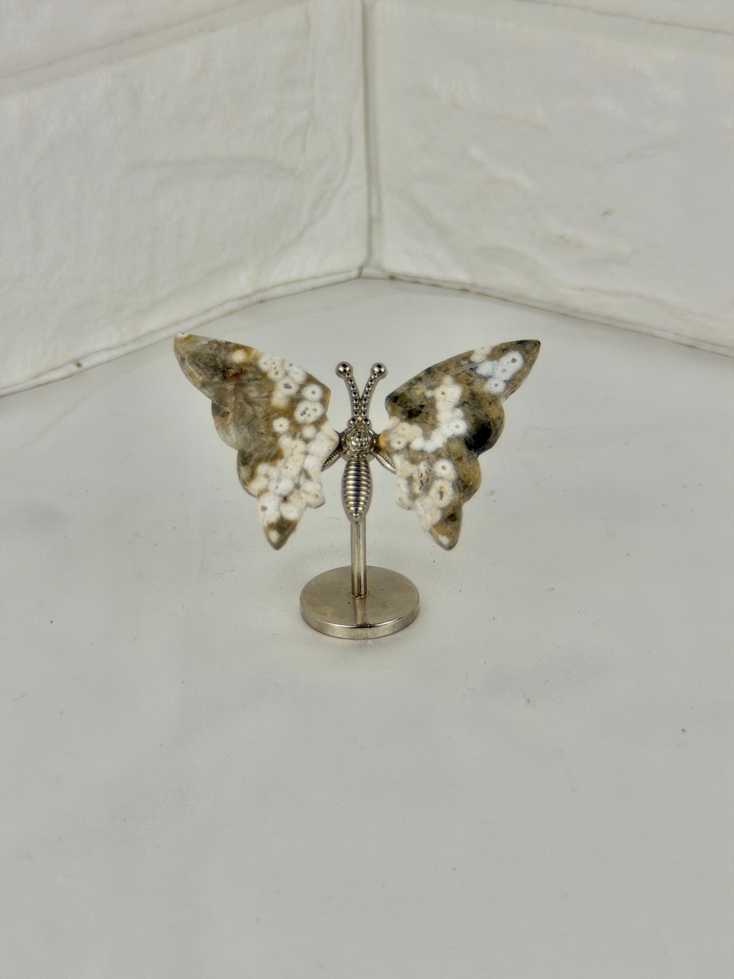 1 small sea jasper butterfly on silver stand