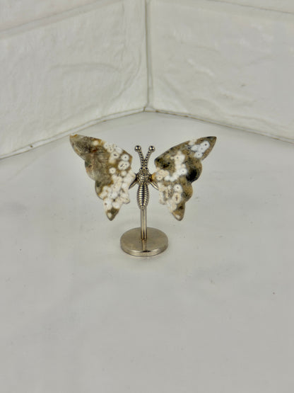 1 small sea jasper butterfly on silver stand