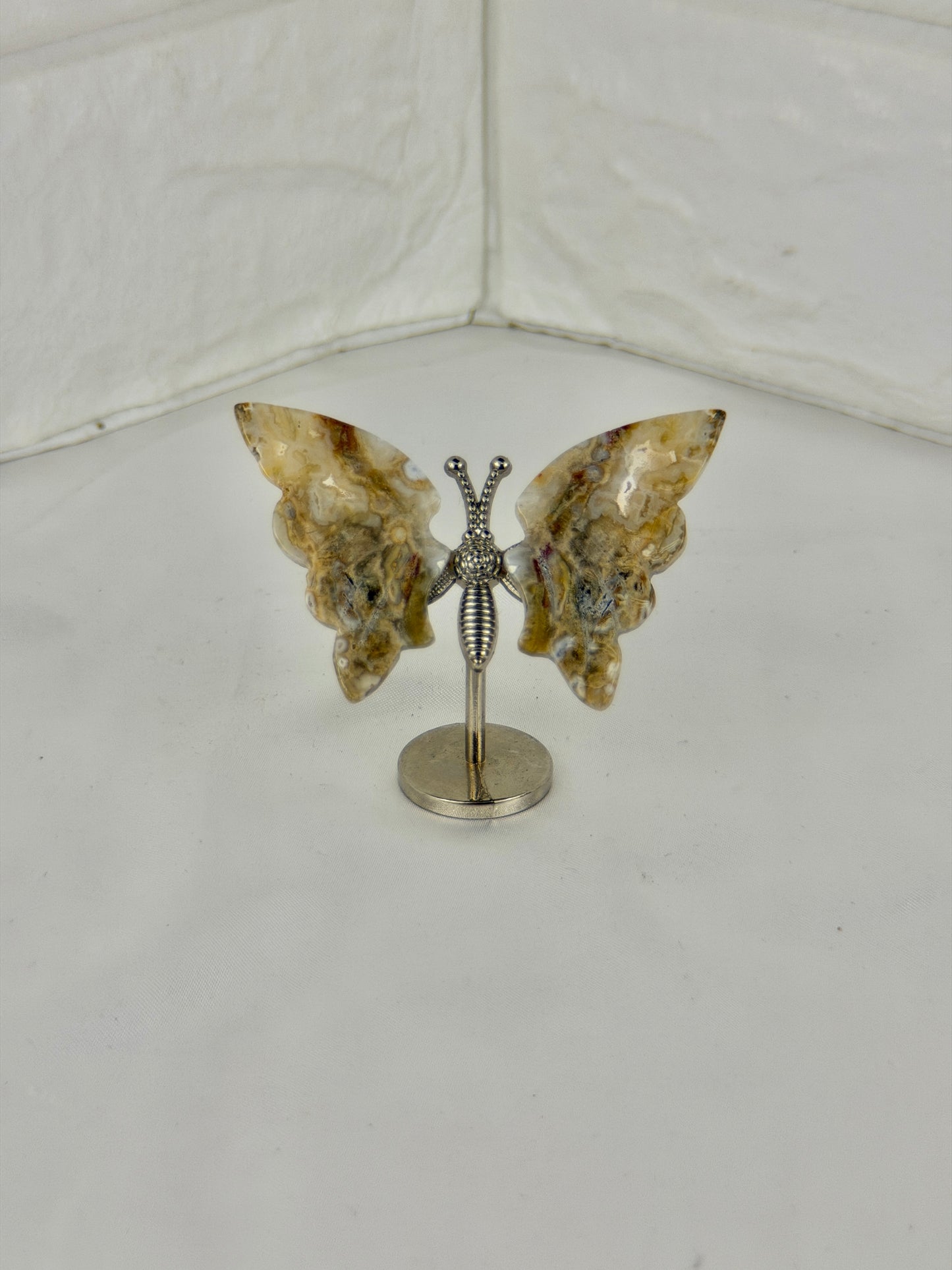1 small sea jasper butterfly on silver stand
