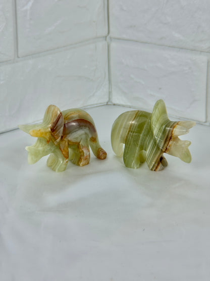 1 green calcite triceratops carving