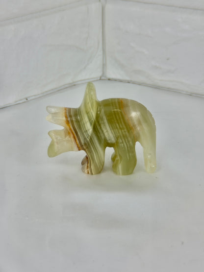 1 green calcite triceratops carving