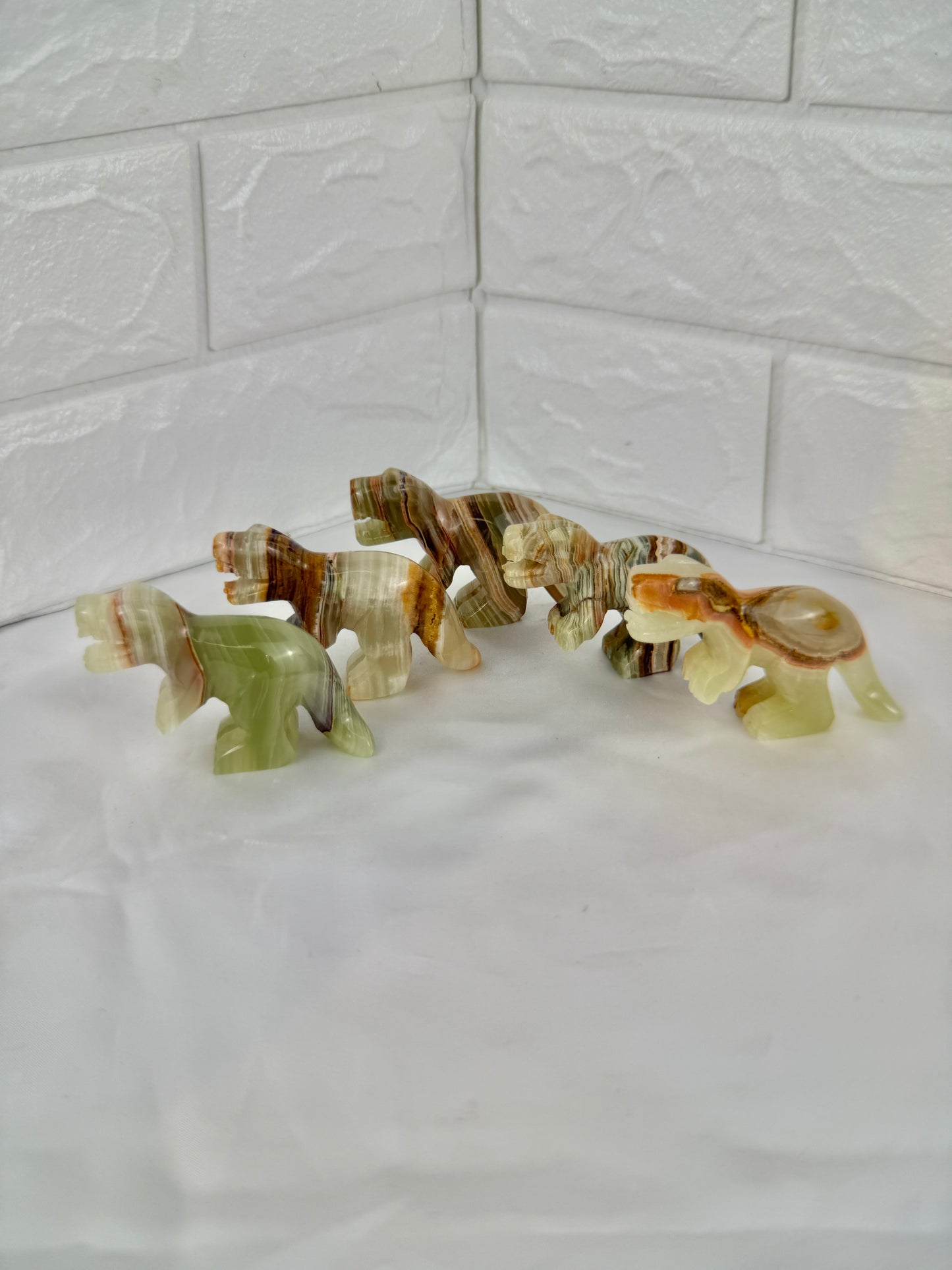 1 green calcite T-rex carving