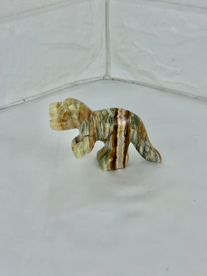 1 green calcite T-rex carving