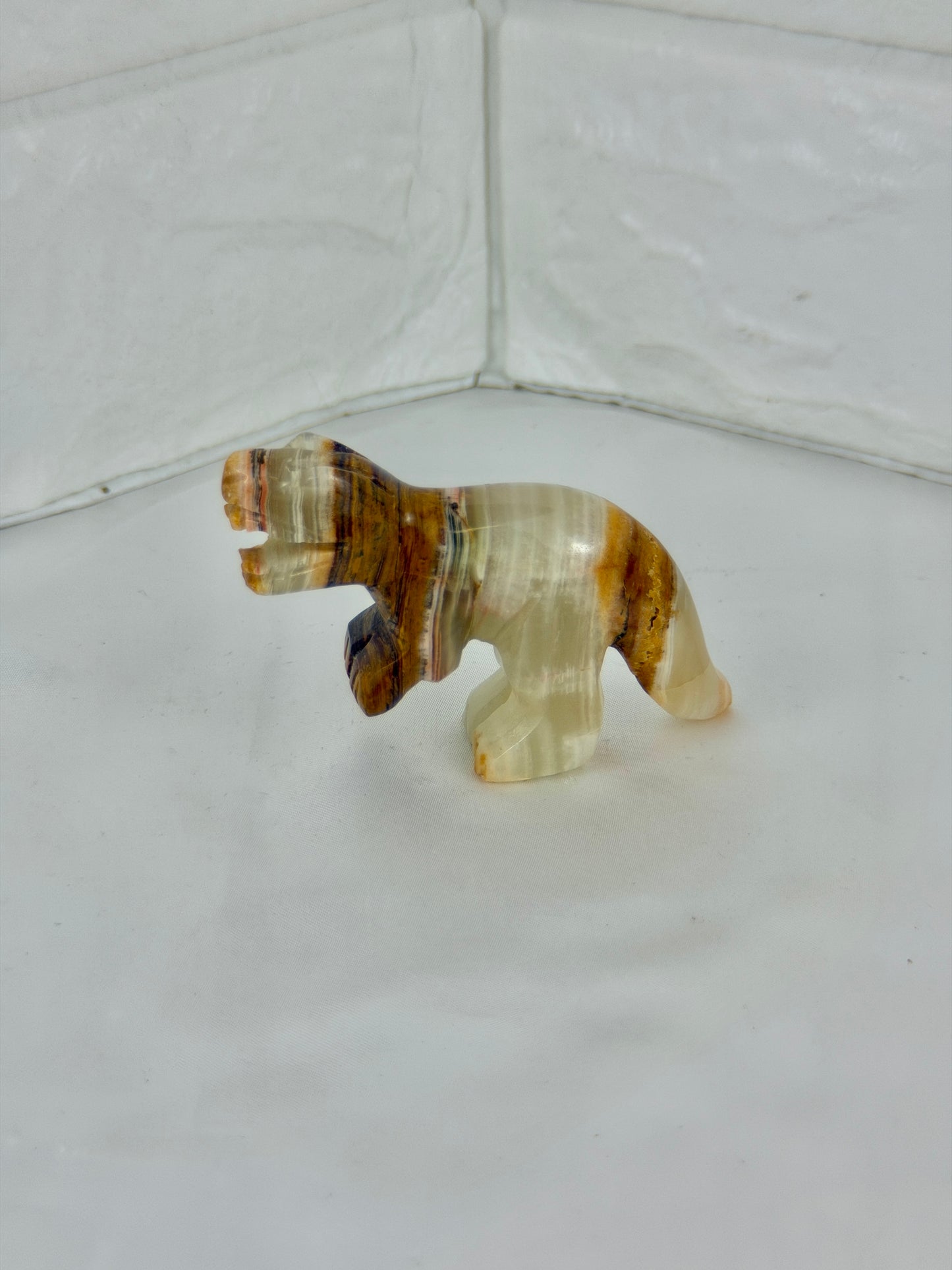 1 green calcite T-rex carving