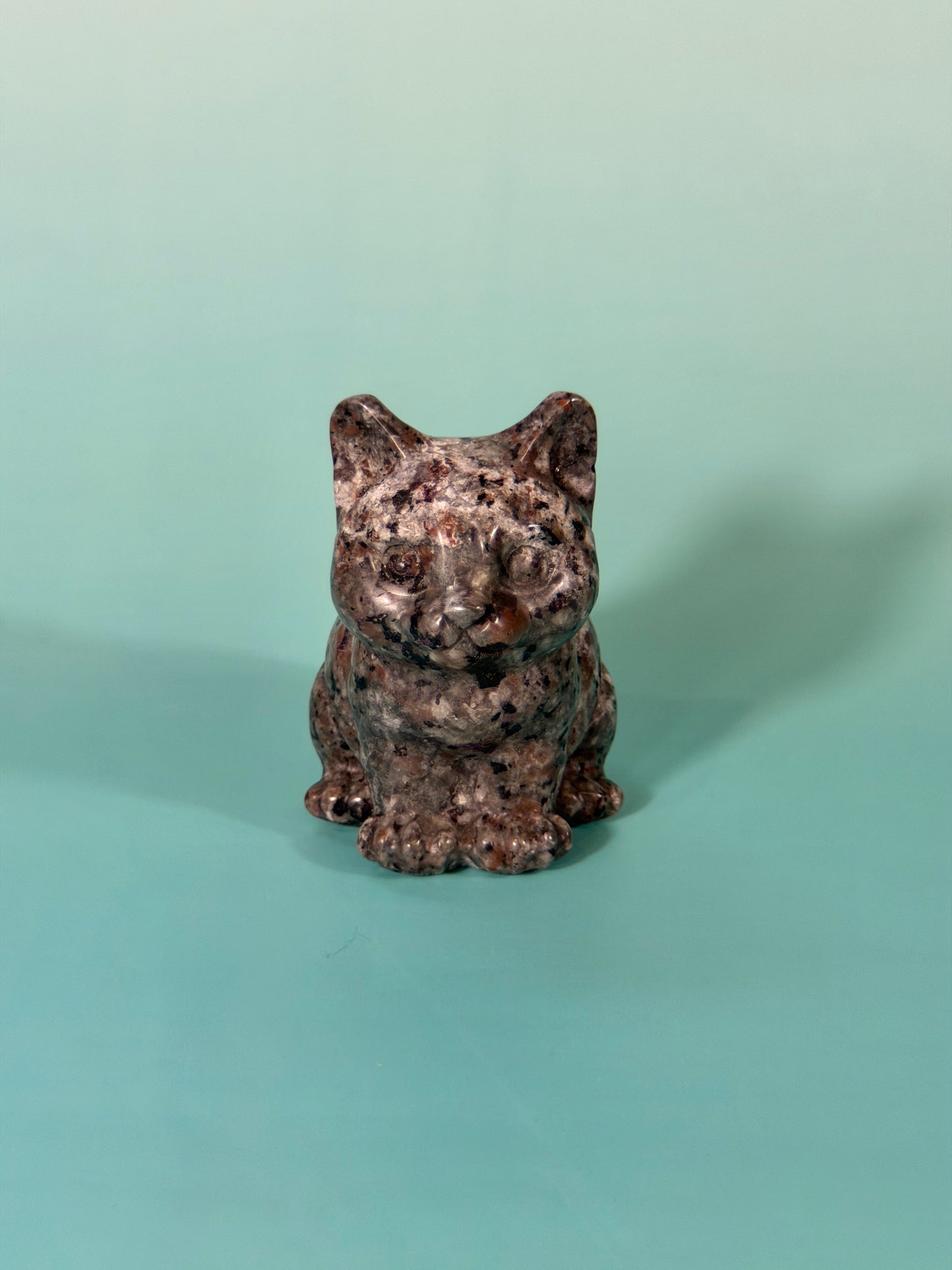 1 adorable larvikite cat carving
