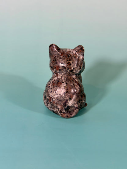 1 adorable larvikite cat carving