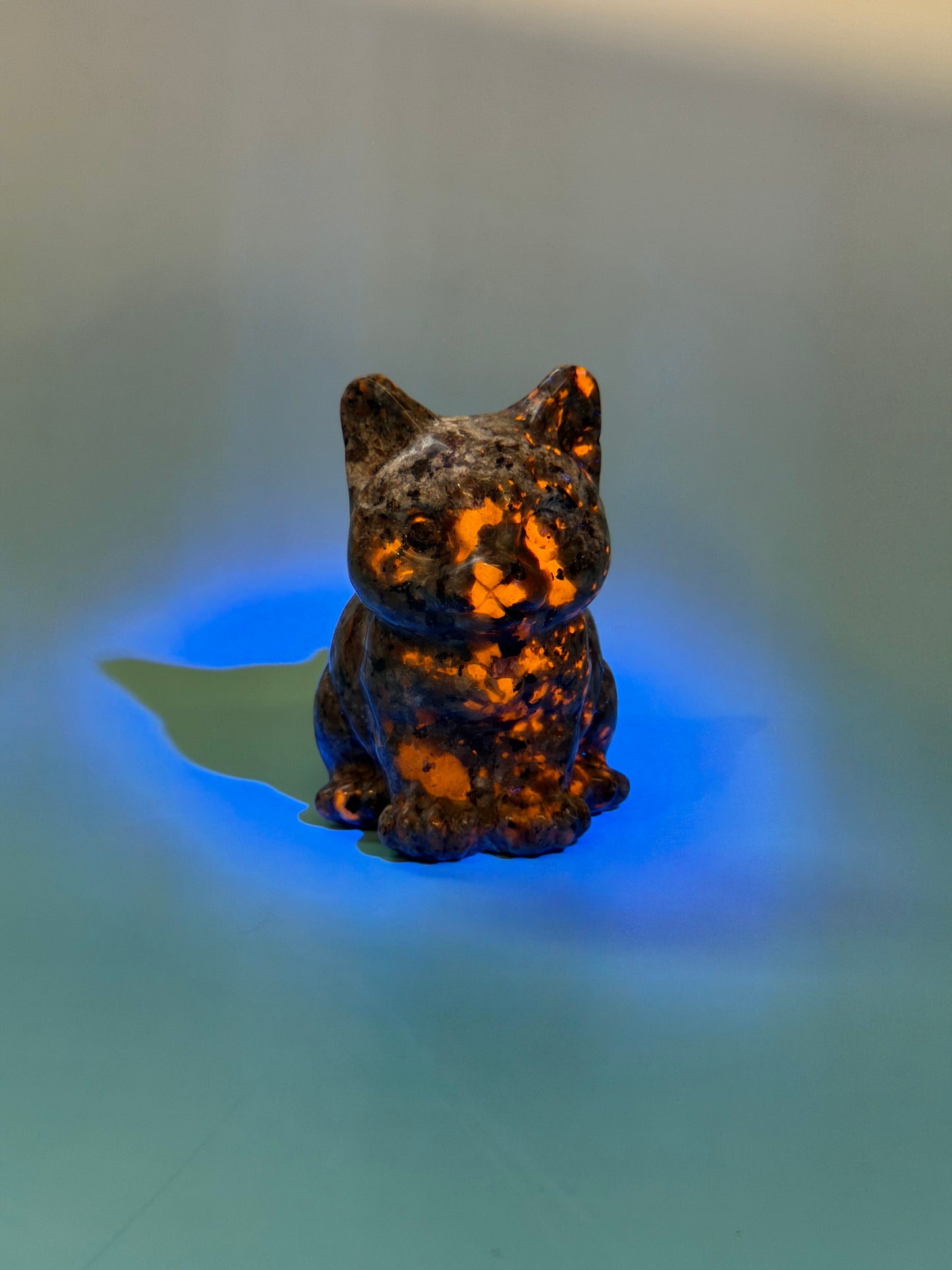 1 adorable larvikite cat carving