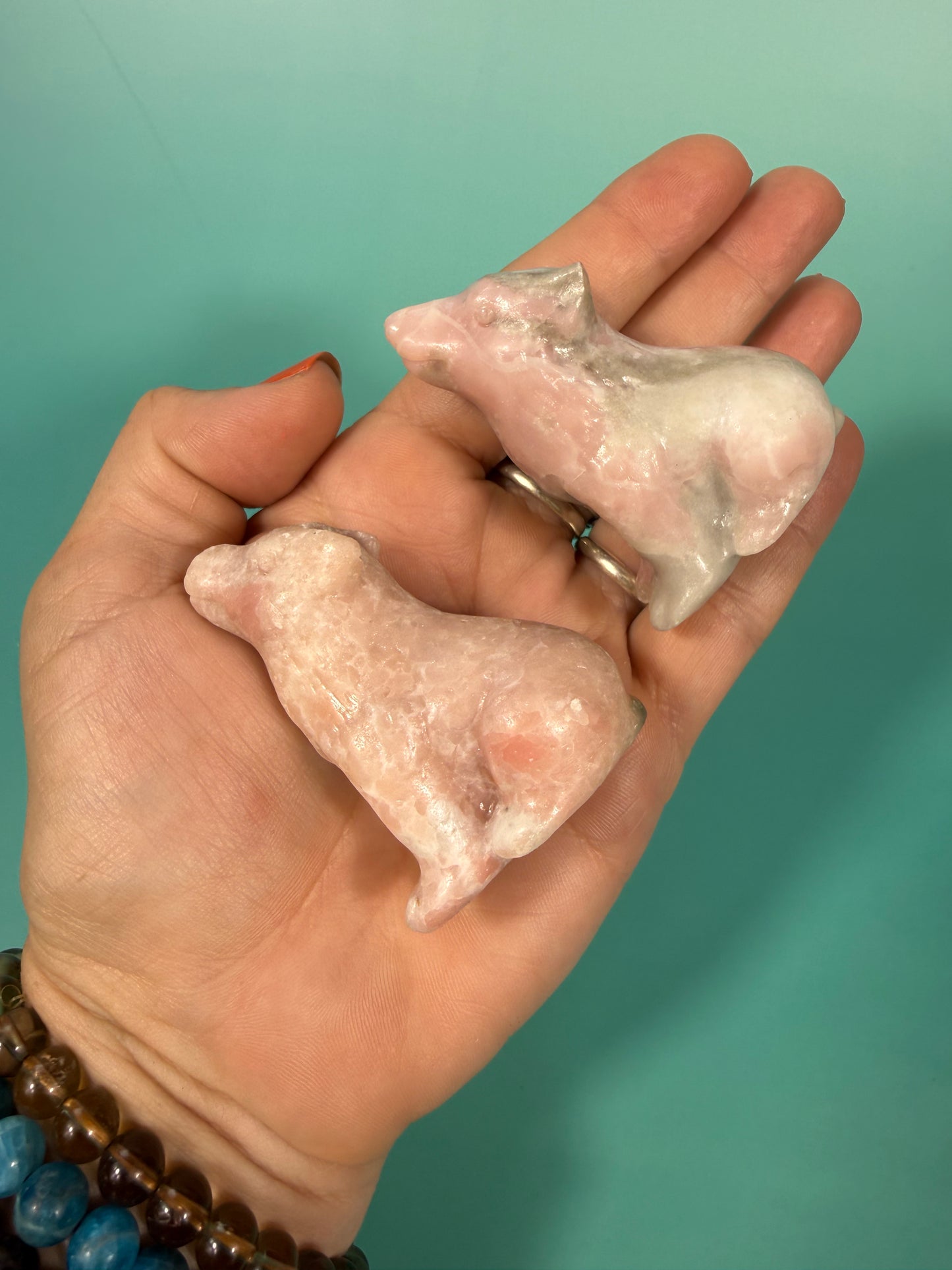1 pink opal wolf carving