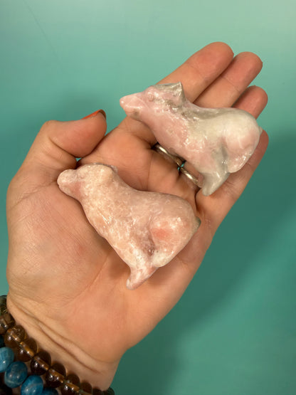 1 pink opal wolf carving