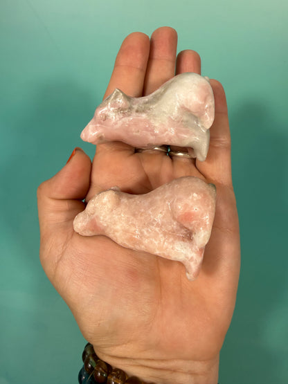 1 pink opal wolf carving
