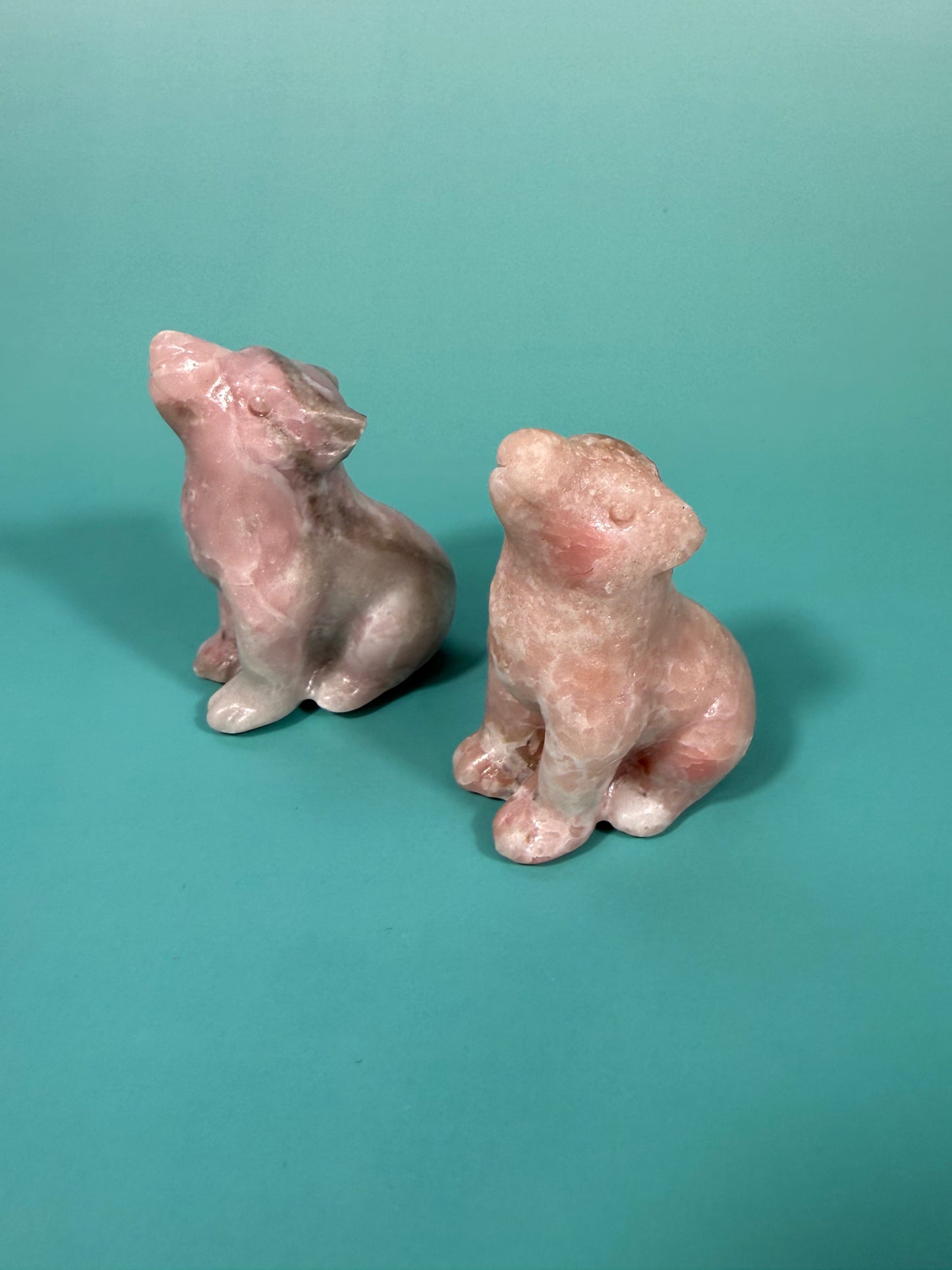 1 pink opal wolf carving