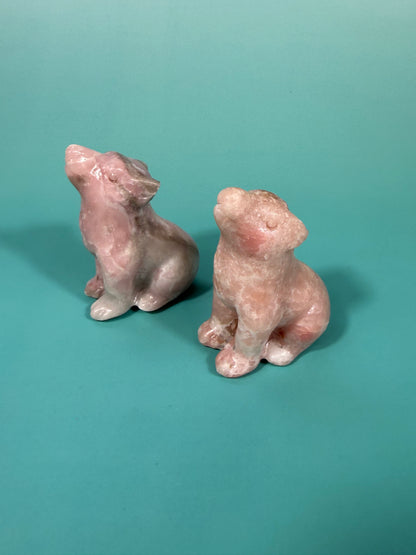 1 pink opal wolf carving