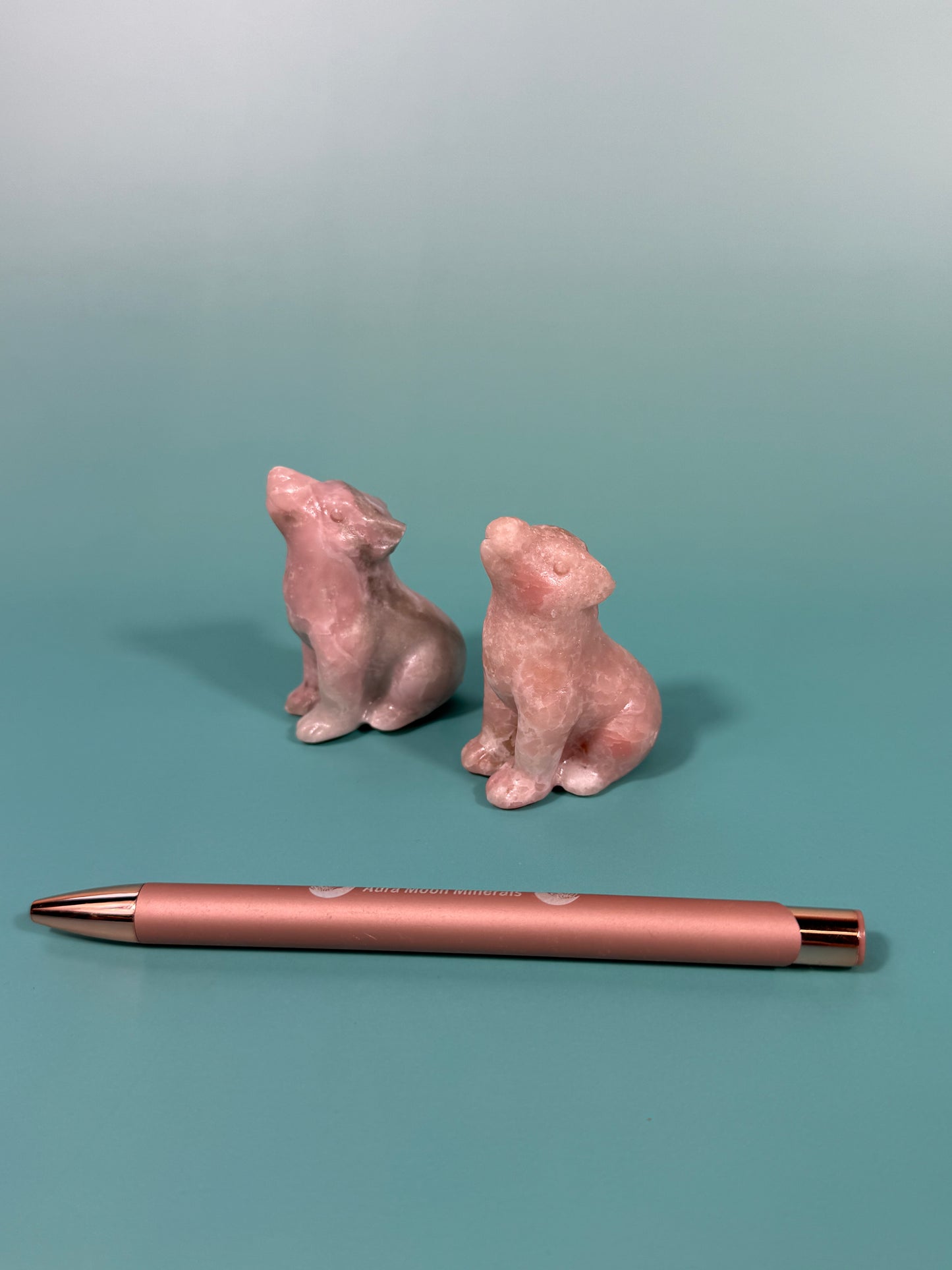 1 pink opal wolf carving