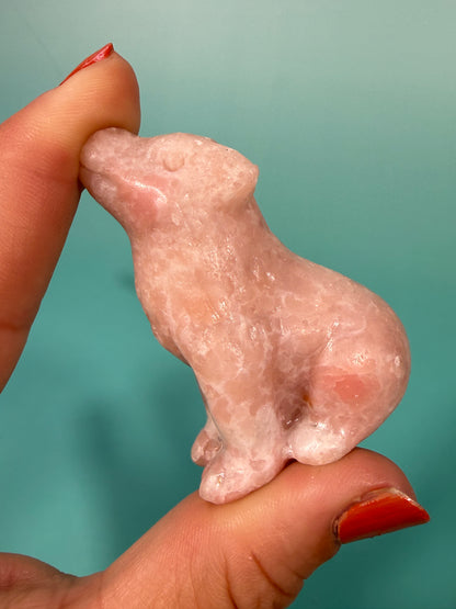 1 pink opal wolf carving