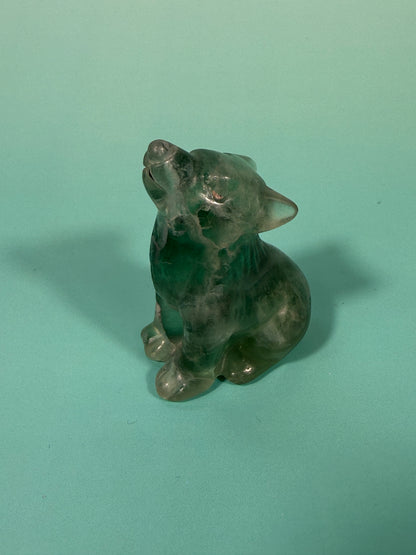 green fluorite wolf carving
