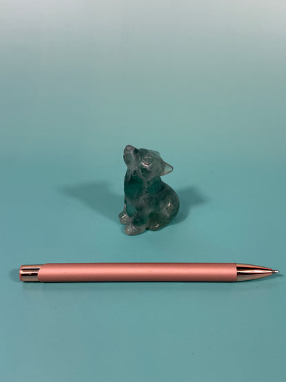 green fluorite wolf carving