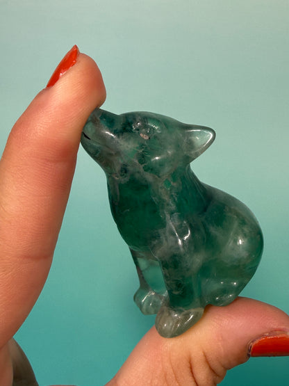 green fluorite wolf carving