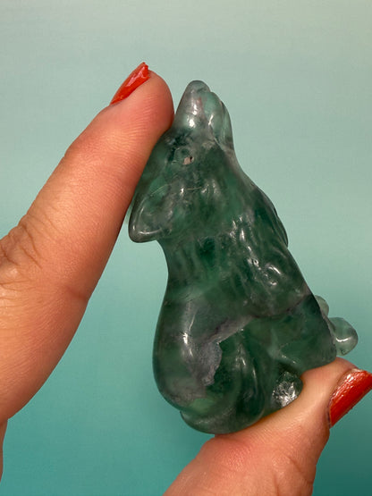 green fluorite wolf carving