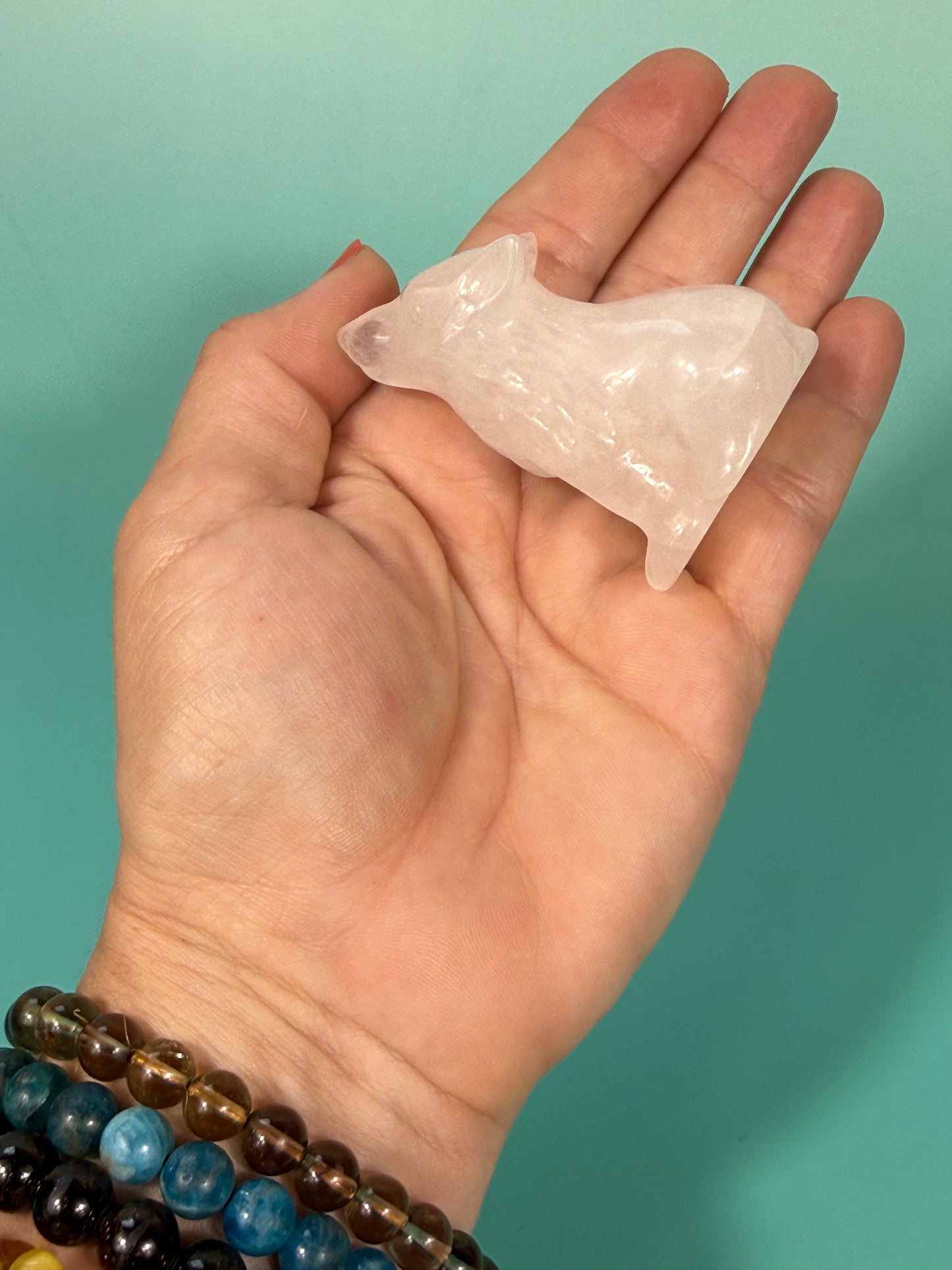 clear quartz wolf carving
