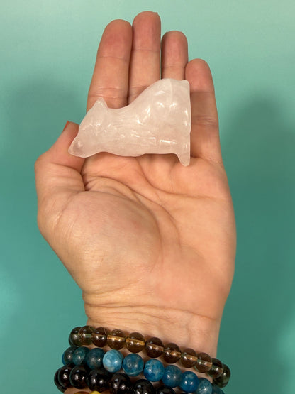 clear quartz wolf carving