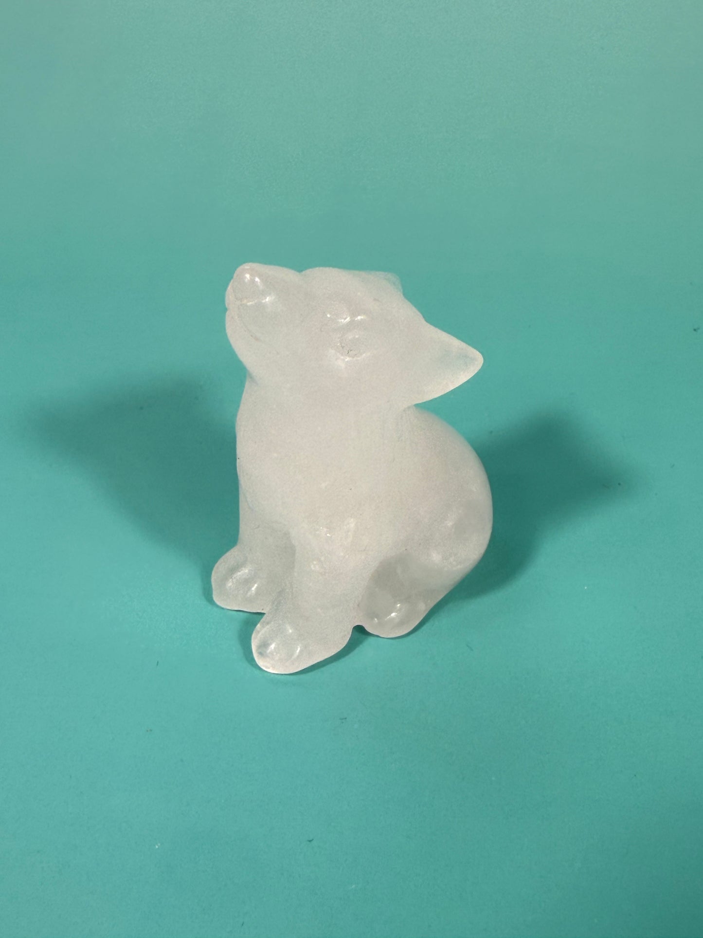 clear quartz wolf carving
