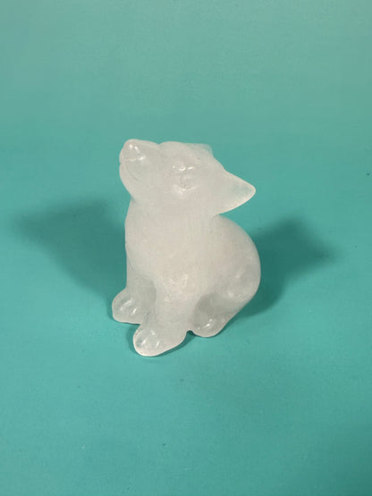 clear quartz wolf carving