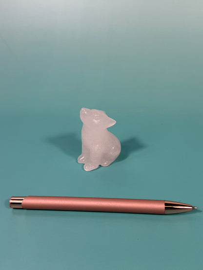 clear quartz wolf carving