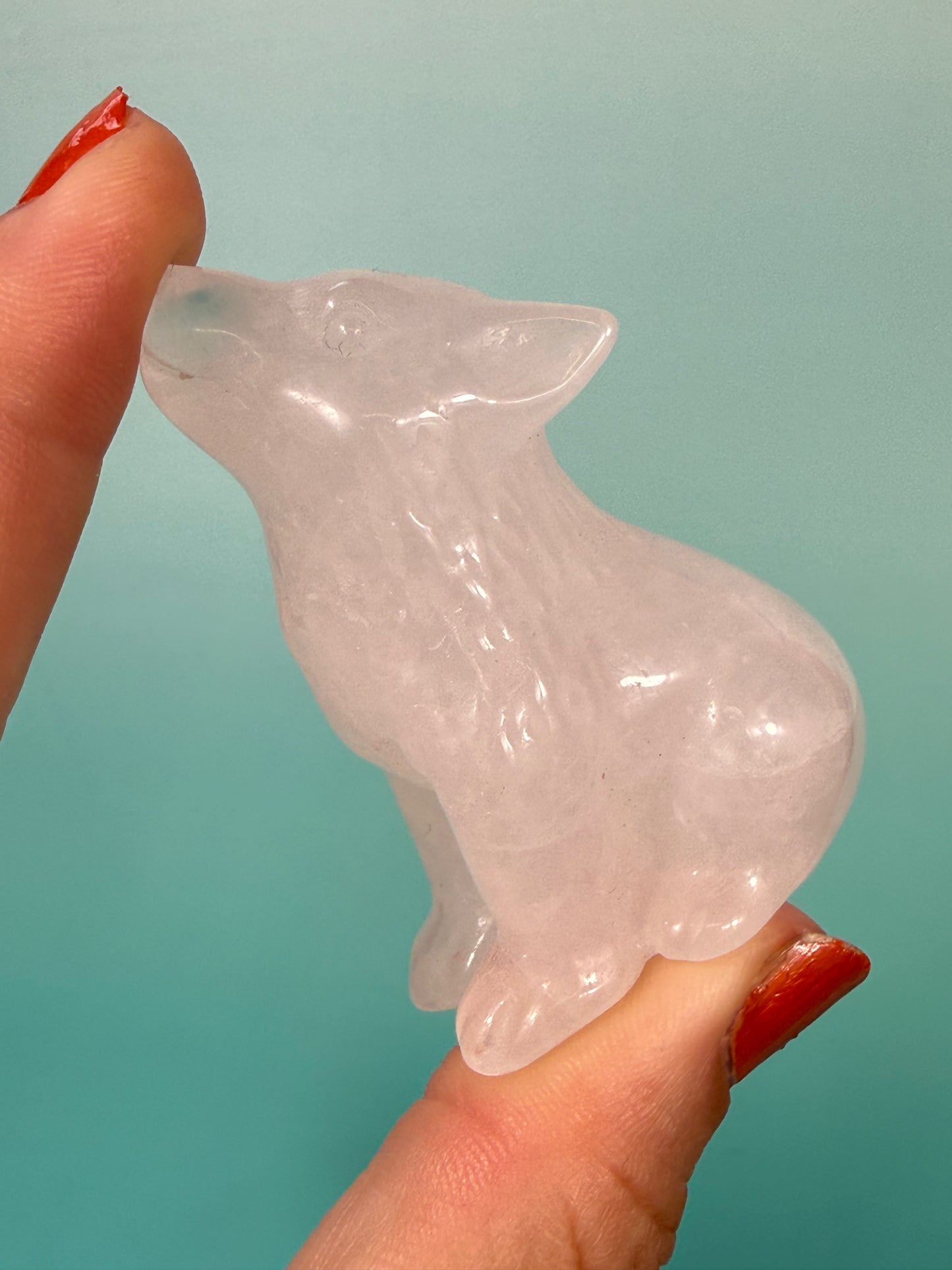 clear quartz wolf carving