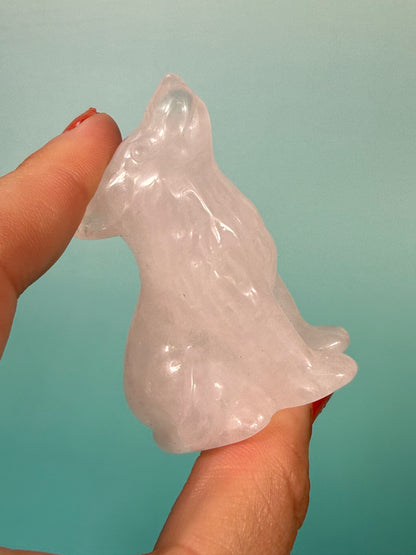 clear quartz wolf carving