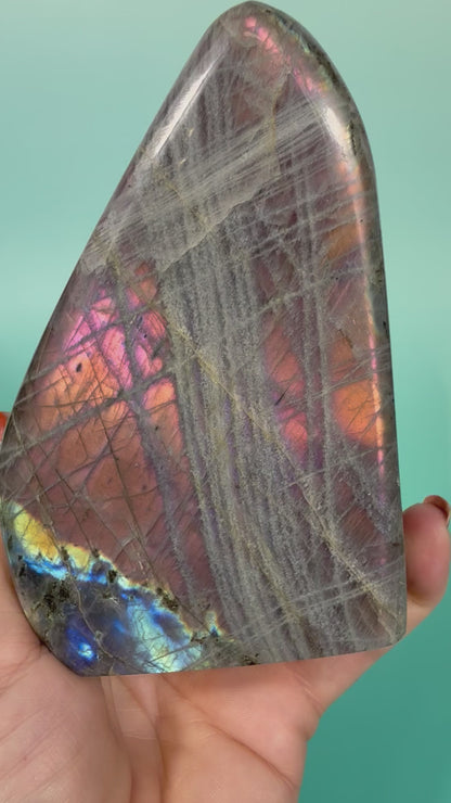 Stunning hot pink flash labradorite Freeform C